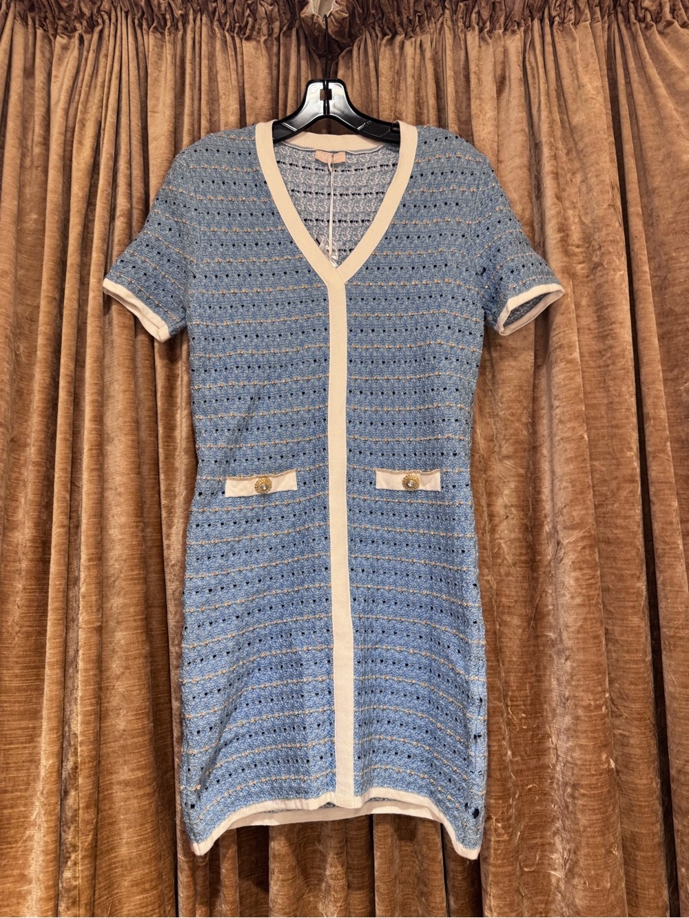 Liu Jo Light Blue Knit Mini Dress with Cream Trim